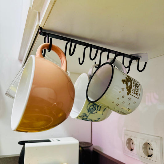 Hole-Free Kitchen Hook Rack for Mug and Utensil Organization | Space-Saving Storage Solution